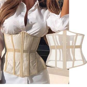 1 pieza Corpiño de malla transparente para mujer, top de corsé ajustado casual, adecuado para uso diario y disfraz de Halloween