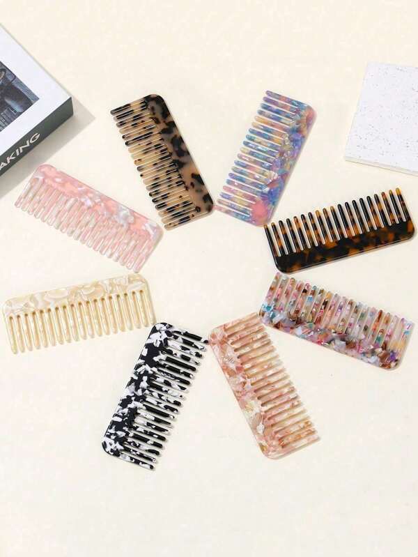 Mini Size Colorful Acetate Comb, Vintage Fashion Acetic Acid Hair Comb, Portable Washing And Hairdressing Comb, Wide-Tooth Comb, Marble Pattern Anti Static Electricity Portable Durable Popular Creativity Hair Comb As A Gift For Family And Friends,Organize Hair Makes Hair Smooth And When Traveling Outsidse For Girl,Hair Brush,Comb,Hair Tools,Hair Products And Accesories For Barber Salon Beauty Travel Essentials