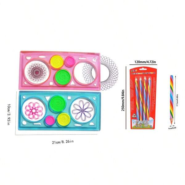 2pcs/Set Multi-Functional Versatile Curve Ruler Template, Creative Curve Drawing Ruler, Includes 4 Colored Pencils