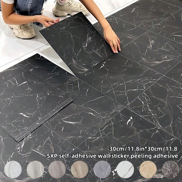 15/30pcs Matte Thick Self-Adhesive Floor Stickers, Wall Stickers, Non-Slip Kitchen Floor Stickers, Waterproof Bathroom Floor Stickers, Anti-Slip Retro Tile Renovation Furniture Stickers, Wall Stickers 11.8in*11.8in Floor Tiles Living Room Decor Room Decor Home Decor Wallpaper Wall Paper