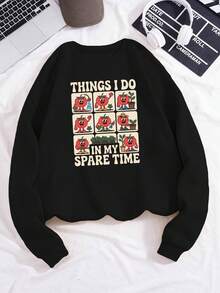 Ropa de mujer talla grande para otoño/invierno, sudadera casual de cuello redondo - Diseño de jardinería de tomates "¿Qué hacer en mi tiempo libre", color negro, mangas largas, cuello redondo, tema de tomates