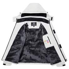 Cotrasen Giacca da Sci Impermeabile Donna Giacca da Neve Snowboard Antivento in Pile Calda Cappotto Pesante con Cappuccio Giacca da Pioggia da Montagna - Bianco - Visualizzare 8