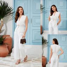 Ommig Womens Vest Tops Button Down V Neck Sleeveless Knit Summer Top For Women - 杏色 - 查看 3