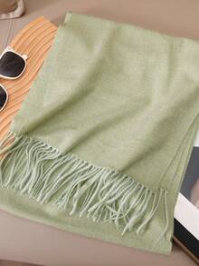 1 chiếc khăn choàng cashmere màu vàng tươi sáng, chất liệu mềm mại, có tua rua, dành cho nữ, kích thước 30*180cm, phù hợp với váy áo vào mùa xuân, hè, thu và đông. - Đậu xanh - Xem 3