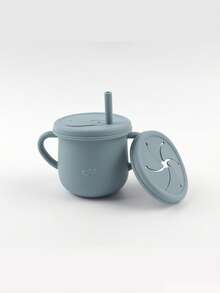 2 Lids Children's Silicone Straw Water Bottle With Snack Lid, Anti-Drop Water Bottle, Baby Double-Ear Silicone Water Bottle, Silicone Learning Drinking - Multicolor - View 11