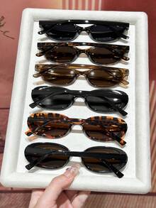 6pcs Women's Plastic Full Frame Leopard Print Black & White Y2K Classic Sexy Girl Style Modern Minimalist Basic Fashion Eyeglasses, Suitable For Summer Beach Vacation Outfits - 6pcs Black Grey Tea Dark Tea Bean Flower Tea Combination - View 3