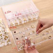72-Grid Jewelry Drawer Storage Box, Earring Storage Box, Household Large-Capacity Acrylic Jewelry Classification Box, Jewelry Box, Transparent Acrylic, Earrings, Necklaces, Storage Box, Jewelry Box With 72-Grid Storage Compartments, Transparent, Rings, Transparent Jewelry Storage Box, - 透明 - 查看 5