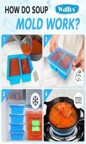 Walfos 1-Cup Silicone Freezer Molds With Lid, 4 Packs Soup Freezer Ice Cube Tray For Food, Silicone Food Freezing Container For Storing And Freezing Soup, Broth, Sauce And Ice