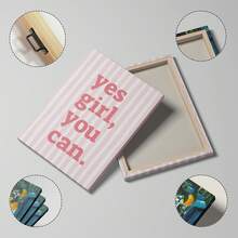 1 件 Yes Girl You Can 墙壁艺术图片励志名言帆布印刷画少女积极肯定海报粉色印刷装饰适用于卧室、客厅、公寓、宿舍墙壁装饰礼物送给她无框 - 彩色 - 查看 2