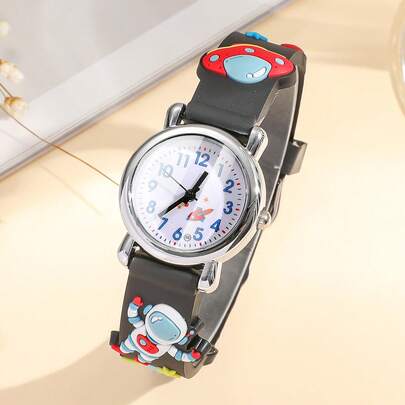 1pc Children's Astronaut & Flying Saucer Pattern Quartz Watch, Suitable For Daily Use Or As A Gift For Kids