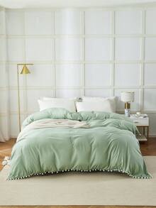Bộ chăn ga gối đệm sợi nhỏ màu xanh lá cây trơn 1 chiếc (1 vỏ chăn không kèm ruột), mềm mại, cổ điển, thân thiện với da, dùng cho phòng ngủ, mọi mùa, bộ đồ giường cho ngày tựu trường - Đậu xanh xay nhuyễn - Xem 8