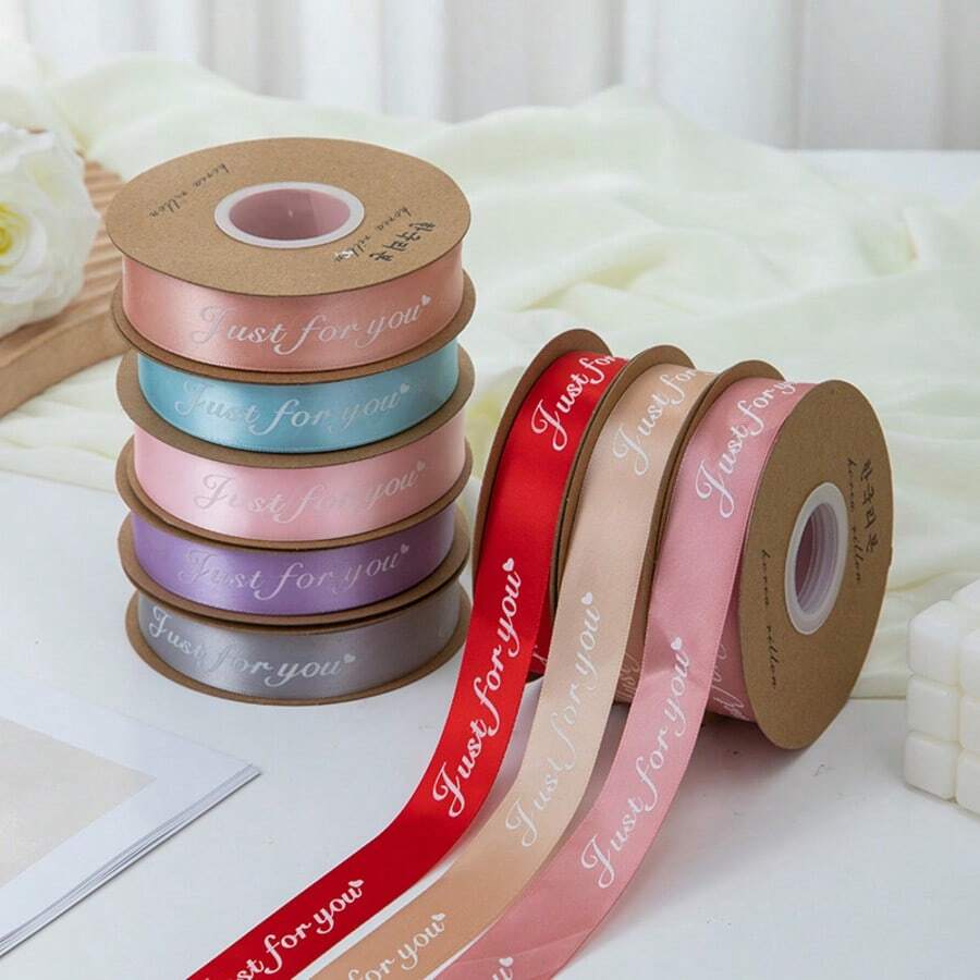 2.5cm/5 Yards English "JUST" Bow Ribbon, Handmade Colorful Ribbon For Bouquet, Cake, Gift Wrapping, Festival Presents - Multicolor - View 1