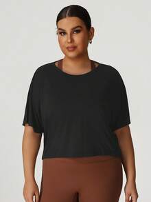 Women Plus Size Training Casual Outdoor Gym Wear Light Weight Short Sleeve Workout Top Clothes Backless Elastic Sport T-Shirt - 黑色 - 查看 7