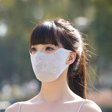 Five Summer Sunscreen Masks, Women's High-Value Eye Protection Thin Breathable Masks, Unique Patchwork Mesh Outdoor UV Protection Masks, Unisex, Perfect For Women's Outdoor Outfits - 蕾絲防曬口罩(淺灰) - 查看 11