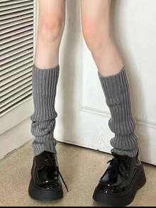 1双女士宽松针织大象图案过膝/及膝长袜，学院风，保暖百搭，适合搭配各种休闲服饰 | JK学院风腿套，芭蕾舞腿套，秋冬季，舒适保暖 - 灰色 - 查看 3