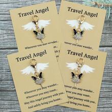 4pcs/7pcs/8pcs Rhinestone Travel Angel Keychains With "Travel Angel" Guardian Card,Mini Angel Keychain For Women,Ideal For Family,Friend,Travel Blessing ,May The Angel Accompany Your Journey & Bring You Home Safely Halloween Accessories Teachers Day Christmas Gift Ideas Bag Accessories Lanyards With Id Holder Car Accessories Bag Charms