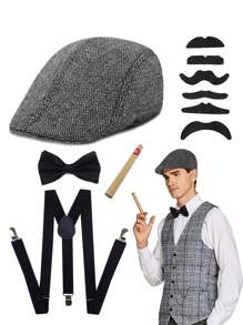2/3/4/5 pièces D EXCEED Accessoires pour hommes des années 1920 : béret Gatsby, vêtements, accessoires vestimentaires des années 1920 pour hommes, pour Halloween, bal de promo