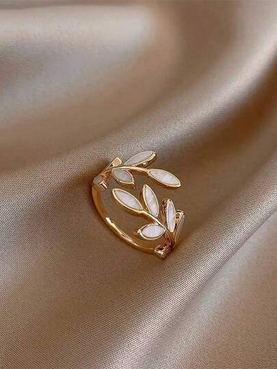 Andkiss Elegant Color Block Fashion Design Leaf Decor Cuff Ring