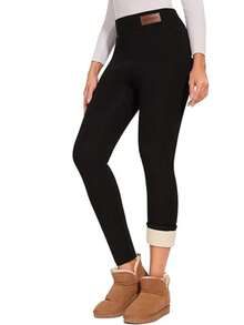 1件装女士高腰保暖加厚打底裤 - 秋冬季保暖弹力修身裤，女士加厚休闲运动裤，纯色不透面料，塑形修长美腿，加厚保暖，适合户外活动、跑步、健身、瑜伽，女士保暖外套裤，冬季加厚抓绒裤，保暖家居裤，可机洗，适合寒冷天气，柔软内衬，弹力面料，健身爱好者的理想之选。黑色 - 黑色 - 查看 5