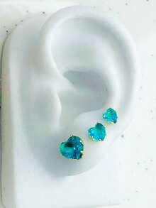 Women's Earring Trio Kit With 3 Pairs Of Stones In Various Colors And Zirconias - Baby Blue - View 2