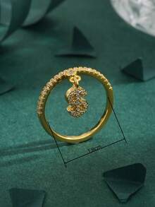 1pc High Quality European & American Cubic Zirconia Copper 18K Gold Plated Personalized Starry Sky Ring, Women's Gift For Daily Wear - Yellow Gold - View 2