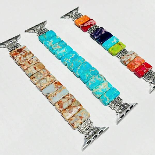 1 pièce Bracelet pour Apple Watch 38mm 40mm 42mm 44mm 41mm 45mm 46mm 49mm Ultra Watch Série 10 9 8 7 6 5 4 3 2, Bracelet en pierre naturelle de dopamine bleue pour femmes Bracelet pour Apple Watch