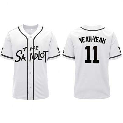 Boyfriend Style Men's Embroidery Baseball Jersey 11 White Casual Short Sleeve V-Neck Button T-Shirts Party Sports Top