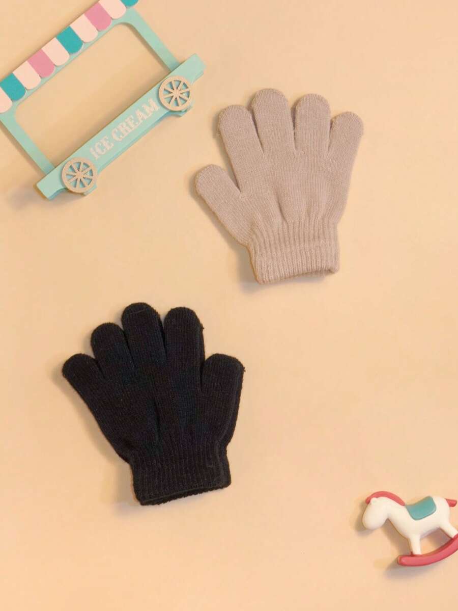 2 pares de guantes cálidos y versátiles de unicolor para niños, esenciales para bebés, aptos para otoño/invierno - Multicolor - Ver 1
