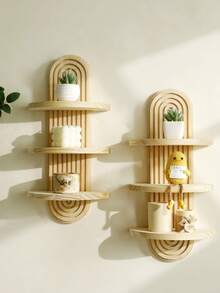 1件/2件几何造型壁挂式置物架，木质悬浮置物架，乡村风木质壁挂式收纳架，卧室厨房壁挂式木质展示架，马桶上方壁挂式置物架，小型壁挂式农舍风格装饰，春季家居装饰，完美的母亲节礼物 - 原木色 - 查看 7