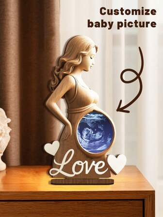 1pc Customized Fetal Ultrasound Photo Frame, Creative Wooden Newborn Baby Memory Decor, Pregnancy Ultrasound Photo Frame, Gift For Pregnant Women, New Moms, 10*18cm/3.9inch*7inch, Mother's Day, Anniversary Gift,Home Harmony,Christmas Gift Supplies