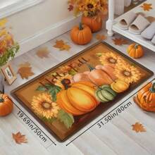 1pc Thanksgiving Autumn Theme Decor Multi-Color Pumpkin & Sunflower Print Holiday Doormat, Soft Non-Slip Absorbent Washable Kitchen Mat, Festive Cozy Entryway Rug, Rectangular Low Pile Holiday Home Decor Mat For Living Room, Bedroom, Kitchen, Laundry Room, Bathroom