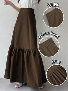 2025 Fashion Daily Elegant Street Commuter Solid Color Zipper Splicing Women's Long Skirt Suitable For Spring, Autumn And Winter - Coffee Brown - View 9