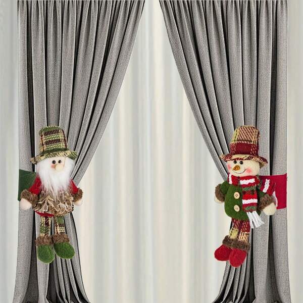 1 pieza de hebilla de cortina a cuadros de Navidad con estilo retro, sujetador de cortina con muñeco de nieve para personas mayores, decoración navideña para ventanas