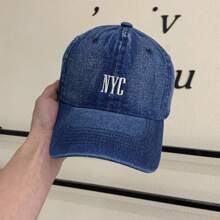1pc Men's New Washed Denim NYC Embroidery Baseball Cap, Outdoor Sports Sun Protection