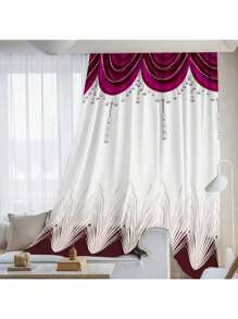 2pcs Elegant Red & White Art Deco Curtains - Durable 100% Polyester Fabric With Decorative Border, Light-Filtering For Living Room, Bedroom, Kitchen, Bathroom Decor (Rod Not Included), Kitchen Window Treatment | Decorative Curtains | Easyinstall Curtains, Curtains For Living Room