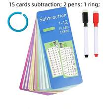 Set de 15 piezas/Tarjetas didácticas de matemáticas con operaciones de suma, resta, multiplicación y división, reutilizables con marcador de borrado en seco, herramienta de aprendizaje matemático para el aula y los estudiantes, adecuado como regalo para estudiantes [Multiplicación 14 piezas] - Multicolor - Ver 15