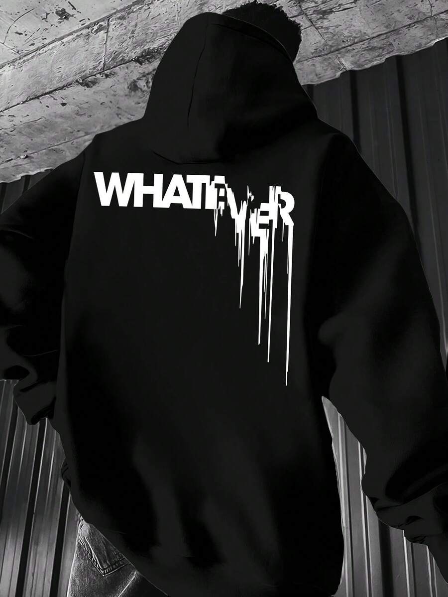 Men's Hoodie With Kangaroo Pocket And Adjustable Drawstring. IXWO - 黑色 - 查看 1
