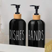 2 Stücke 500ml Boston runde Schulter Keramik weiße Bambuspumpe Spender Flaschen, nachfüllbare Arbeitsplatten Handwaschflüssigkeitsflaschen + wasserfeste Beschriftungsetiketten