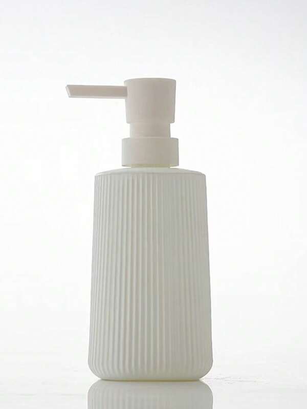 1 pièce Distributeur de savon rayé beige, forme ronde moderne en plastique, pour le lavage des mains dans la salle de bain et le savon à vaisselle dans la cuisine, bouteille rechargeable pour liquide