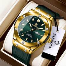 Đồng hồ nam cao cấp chạy bằng pin thạch anh, dây đeo bằng da thật, hiển thị ngày tự động chất lượng cao, chống nước và có dạ quang. - Một kích thước - Xem 15