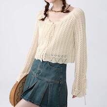 アプリコット V ネック ニット カーディガン女性の夏の新しいスタイル中空日焼け止め怠惰な甘いルーズ トップ - ホワイト - チェックする 2