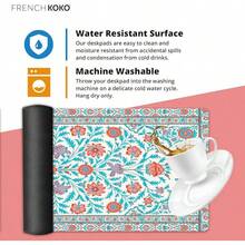 French KOKO Desk, Large Desk Pad Large Mouse Pad Cute Desk Accessories Home Office Essentials XL Desk Desk Pad Keyboard Mouse Desk Pads On Top Of Desks Computer Pink Floral Women Girls - 藍綠色地毯 - 查看 5