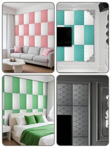 6 件 70 厘米 * 35 厘米 3D 自粘泡沫墙板，皮革贴面装饰防撞软垫壁纸，用于墙面覆盖房间床头板，防水、隔音、隔热、防撞墙面装饰房间装饰家居装饰壁纸墙纸浴室厨房墙贴墙贴个性化贴纸 - 彩色 - 查看 11