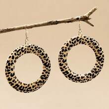 4对豹纹圈形耳环套装，夸张复古狂野风格耳环，时尚配饰 - 圓形豹紋 - 查看 4