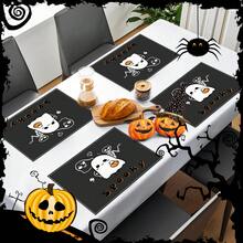 1 pieza/4 piezas/6 piezas Manteles individuales de lino con estampado de fantasmas, Halloween, regalo de Halloween, adecuado para mesa de comedor, decoración para todas las estaciones, manteles individuales lavables, decoración de habitación, manteles individuales, posavasos, manteles de mesa de cocina y comedor, decoración de fiesta interior y exterior, decoración del hogar, regalo ideal