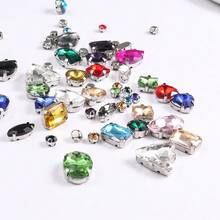 1 Pack Of Approx. 130/100/50pcs Gold Sew On Rhinestones, Mixed Shape Metal Claw Sewing Glass Gems, Rhinestone Embellishments - Mixed Color Silver Base 130pcs - View 8