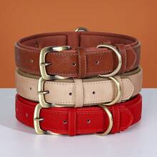 Solid Color Leather Anti-Rust Soft Dog Engraved Collar, Laser Engraved Custom Pet Collar, Anti-Lost Adjustable ID Tag Collar For Small/Medium/Large Dogs