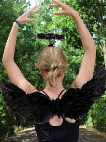 3Pcs Angel Wings Costume Accessories-Feather Wings With Halo Headband Set For Adults,Lightweight Adjustable Fairy Wings