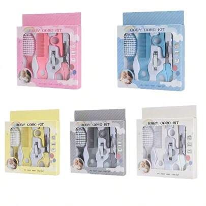 6PCS/Set Baby Cleaning Kits With Cartoon Handles In Blue, Pink, Yellow, Grey And White, Including Mail And Hair Care Products Such As Beauty Brushes, Combs And Nail Clippers, Are Designed For Home Use