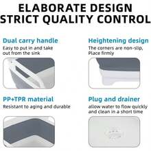 Collapsible Dish Basin, 9L/2.4Gal Foldable Sink Tub With Drain Plug, Portable Washing Bin For Kitchen/RV/Camping, Dish Drying Rack(FoodGrade PP, ) , SpaceSaving Storage, Gray - 9公升 - 查看 3